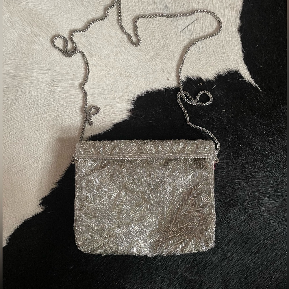 Nina Silver Beaded Crossbody Bag